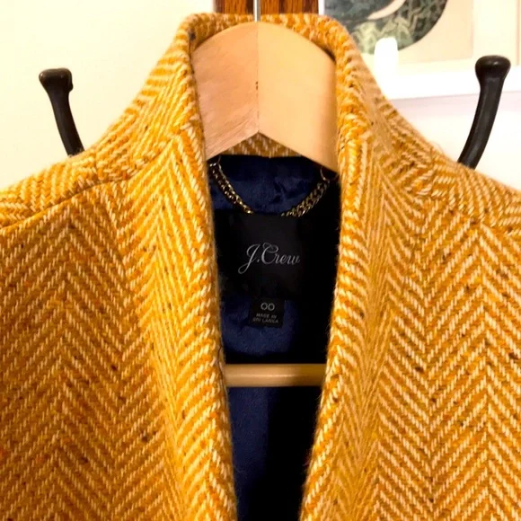J. Crew Gold Yellow Marled Wool Herringbone Winter Topcoat Coat 00 XXS